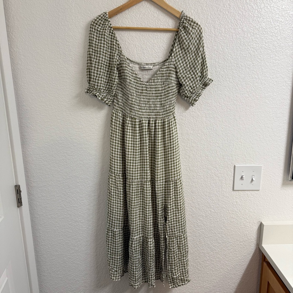 Abercrombie & Fitch Green Gingham Midi Dress